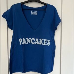 Pancakes V neck T-shirt in royal blue. Relaxed fit. Worn once.